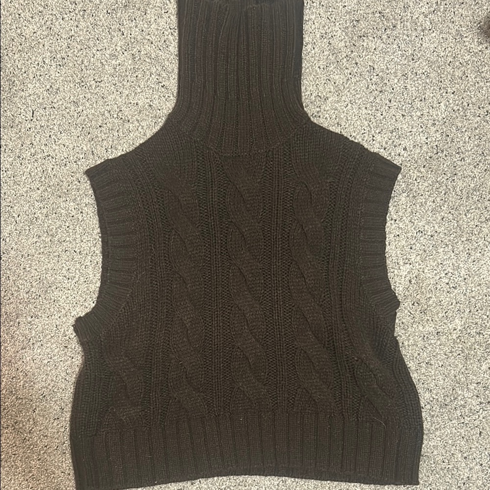 Dark Brown Cable Knit Sleeveless Turtleneck
